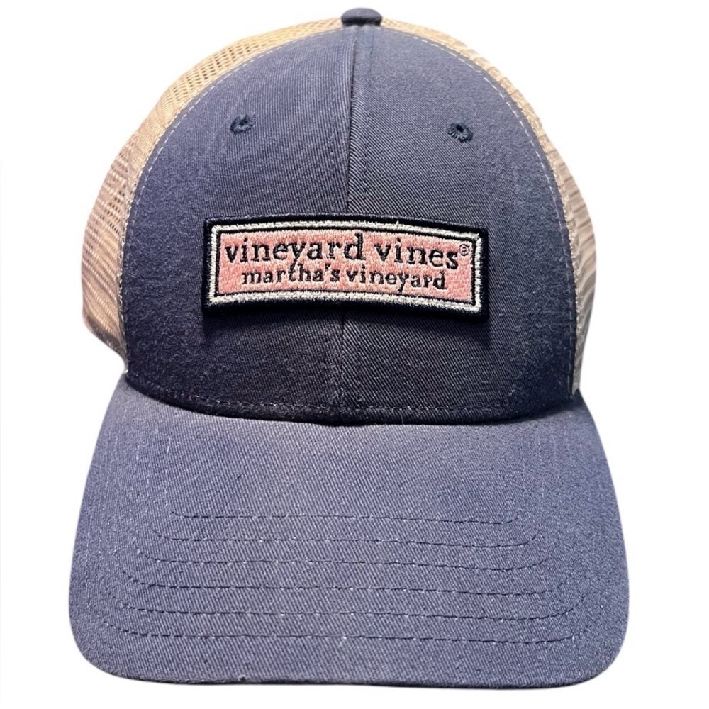 Vineyard Vines Martha's Vineyard Trucker Hat - Navy Blue & Tan Mesh